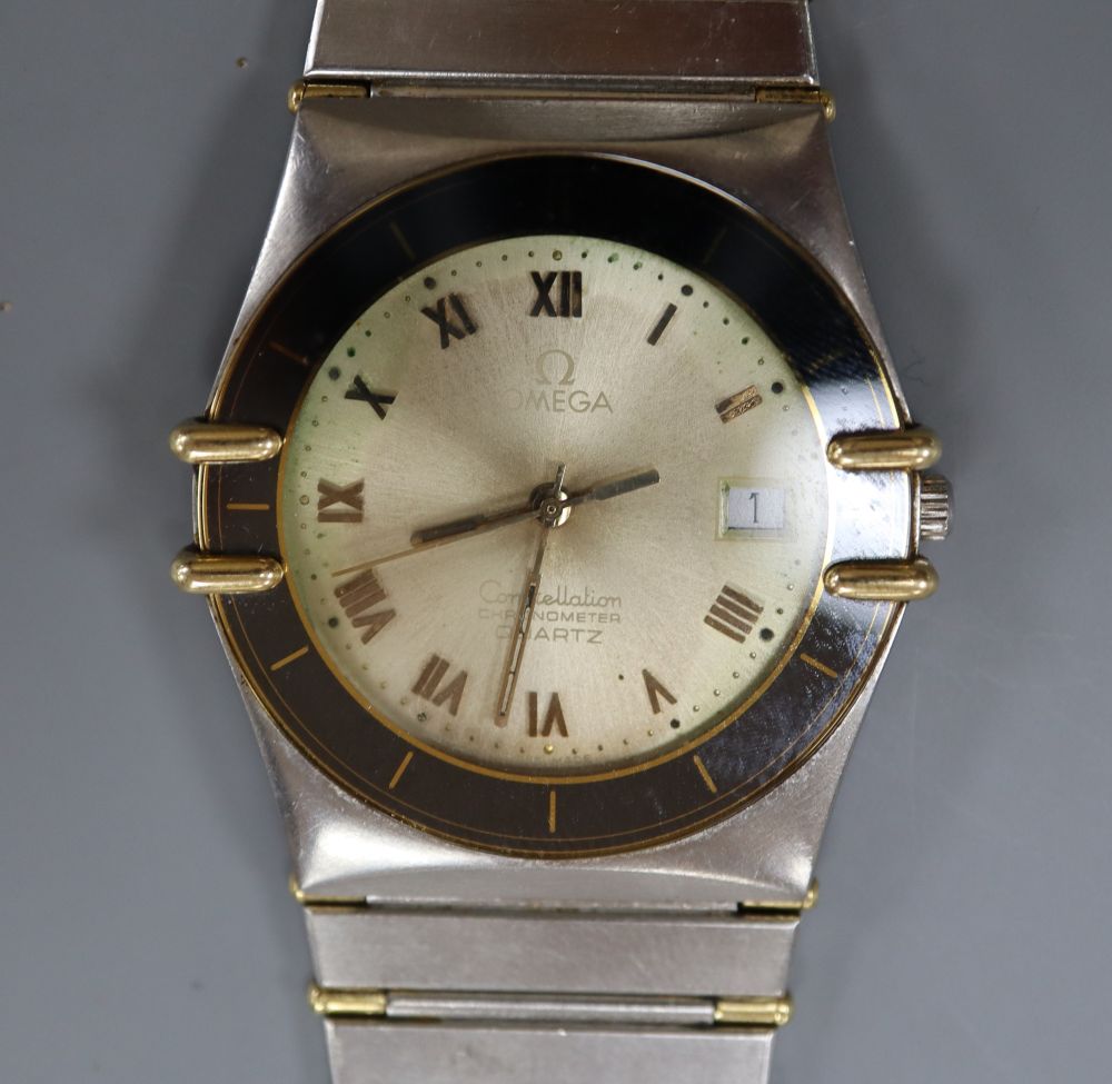 A gentlemans 1980s steel and gold Omega Constellation Chronometer quartz wrist watch,